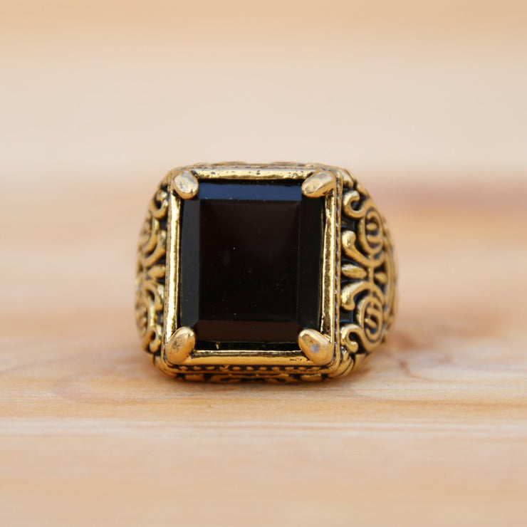Gold Square Black Ring